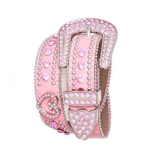 Pink & Silver Genuine Leather Crystal Fashion Belt
